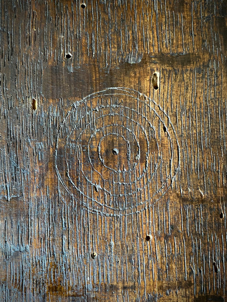 Extremely Rare Pair Of English 15th Century Oak Heraldic Panels With Rare Concentric Circle Apotropaic Witch Marks & Scorch Marks
