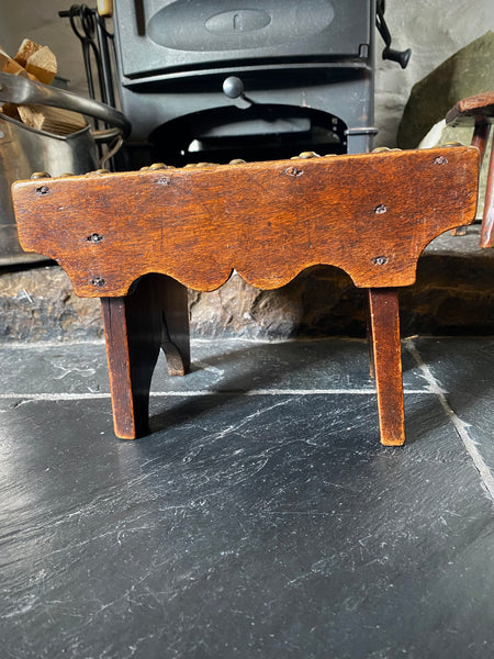 Unusual Antique 19th Century Solid Mahogany Stool With Brass Studs With Initials ‘R.V’ Possible Love Token - Source Vintage