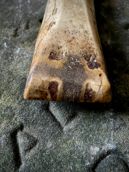 Antique 19th Century Carved Bone/Antler Sailor Folk Art Seam Rubber With An Array Of Symbolic Graffiti