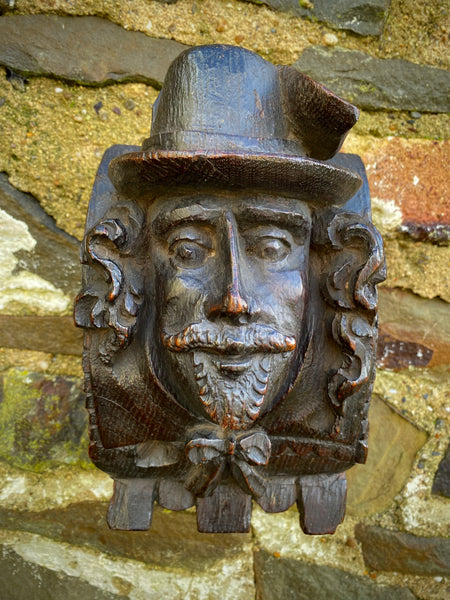 A Super English 16th Century Carved Oak Portrait Corbel Of Generous Size & Weight. Guy Fawkes…? - Source Vintage