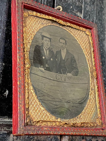 Unusual Antique 19th Century Tintype Portrait Of A Couple Behind A Boat Prop - Source Vintage
