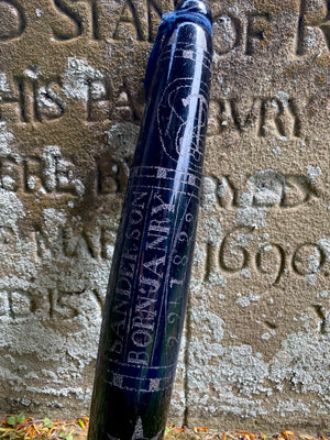 Rare 19th Century Folk Art Glass Rolling Pin Profusely Stippled With Name, Date & Various Seafaring Imagery