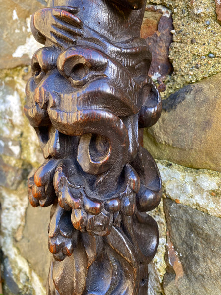 Antique 17th Century Carved Oak Caryatid With Beastie - Source Vintage
