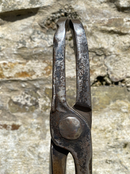 Substantial Wrought Iron Curiosity Treen Base Engraved With Cross & Latin Phrase - Source Vintage
