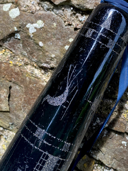 Rare 19th Century Folk Art Glass Rolling Pin Profusely Stippled With Name, Date & Various Seafaring Imagery