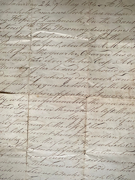 Rare Early 19th Century Naval Manuscript Describing The Unfortunate Death Of A Captain On Board A Ship, By Accidentally Shooting Himself In The Leg - Source Vintage