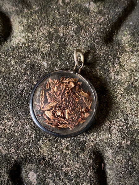 Antique 19th Century Silver Locket Containing Dried White Heather To Protect Against Witchcraft, Curses & Malicious Spirits - Source Vintage