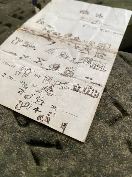 Rare Late 19th Century Handwritten Rebus Love Letter, A Type Of Coded Pictogram Message - Source Vintage