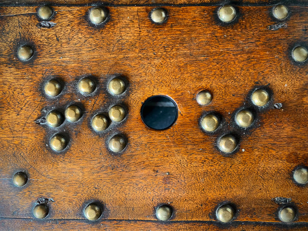Unusual Antique 19th Century Solid Mahogany Stool With Brass Studs With Initials ‘R.V’ Possible Love Token - Source Vintage
