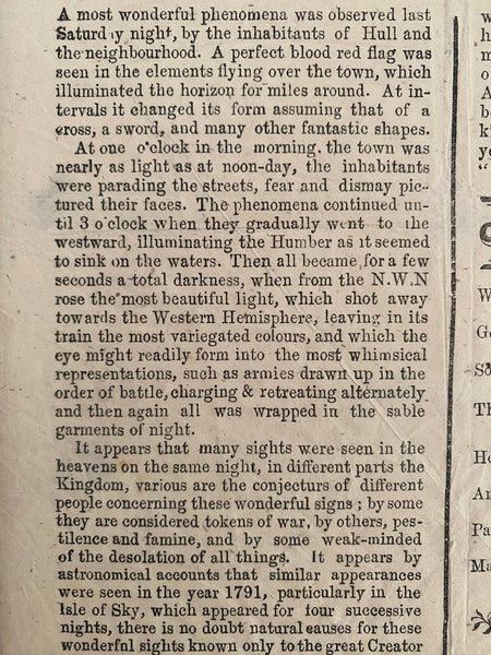 Rare Antique 19th Century Broadside Describing A Terrifying Event Over Hull