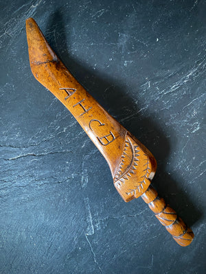 Antique 19th Century Treen Folk Art Knitting Sheath Initialled AH CB & Dated 1877