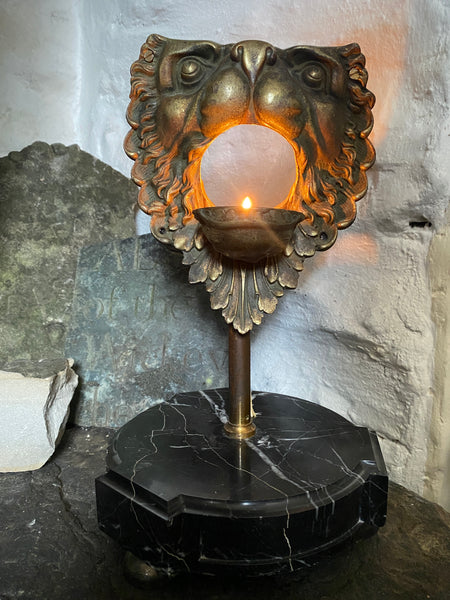 Antique 19th Century Billiard Table Pocket Lion Mounted Magnificently On A Marble Base - Source Vintage