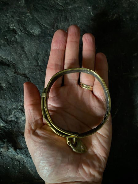 Antique 19th Century Brass & Leather Monkey Collar With Padlock - Source Vintage