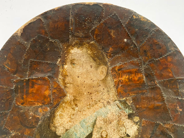 Unusual 19th Century Folk Art Queen Victoria Jubilee Souvenir Made From Papier Mache & Stamps - Source Vintage