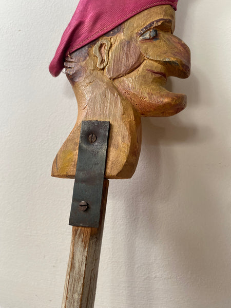 Early 20th Century Hand Carved & Painted Folk Art Wooden Marotte With Interesting Story - Source Vintage