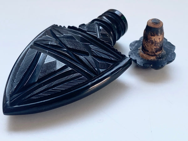 *RESERVED FOR JACQUELYN* Rare Antique 19th Century Carved Whitby Jet Scent Bottle