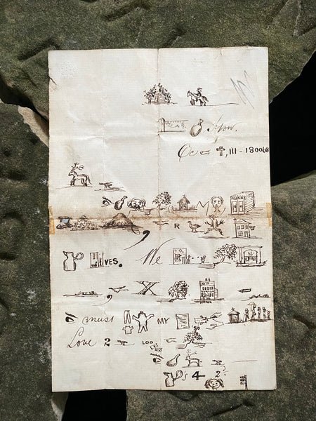 Rare Late 19th Century Handwritten Rebus Love Letter, A Type Of Coded Pictogram Message - Source Vintage