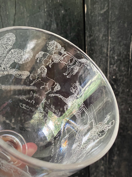 Antique 19th Century Glass Goblet Heavily Inscribed In Diamond Point With Various Imagery & Verse