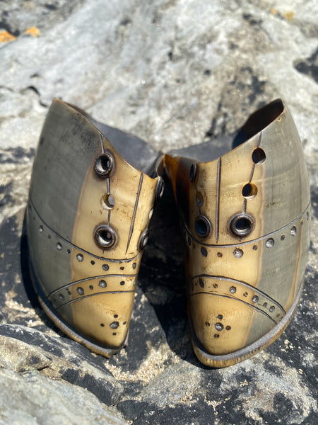 Pair Beautiful Antique 19th Century Folk Art Miniature Shoes Made From Horn