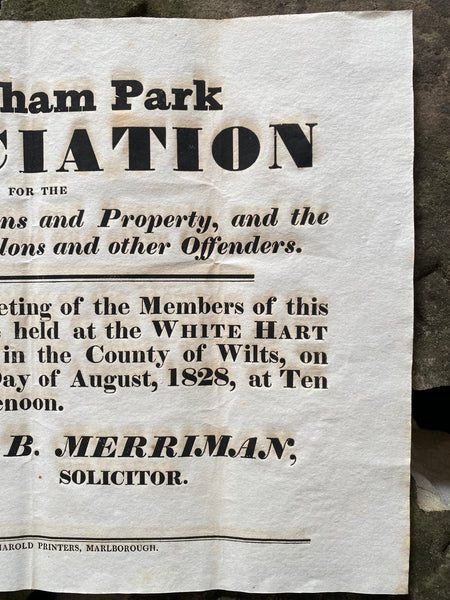 Antique 19th Century ‘Protection Associations’ Meeting Notice Poster 1828 - Source Vintage
