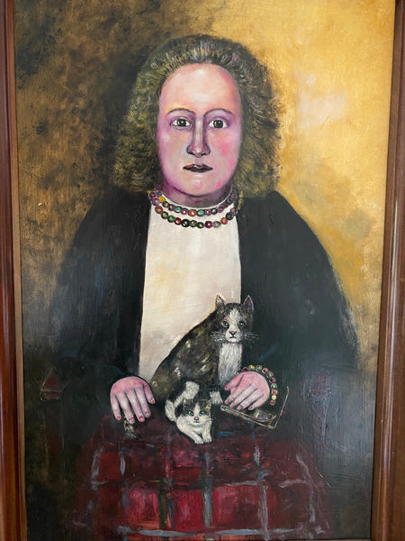 Vintage Naive Folk Art Portrait Painting Oil On Board By Ian. W. Edwards 1947-2024 - Source Vintage