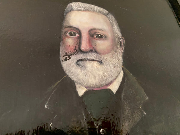 Vintage Naive Folk Art Portrait Painting Oil On Board By Ian. W. Edwards 1947-2024 - Source Vintage