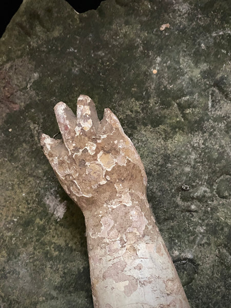 Antique 16th-17th Century Large Polychrome Wooden Arm Fragment - Source Vintage
