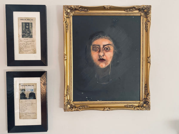 Creepy Framed Vintage Portrait Painting Of A Woman London Art School - Source Vintage