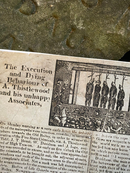 Rare Antique 19th Century Execution Broadside For The Execution Of Arthur Thistlewood and the Cato Street conspirators 1820 - Source Vintage