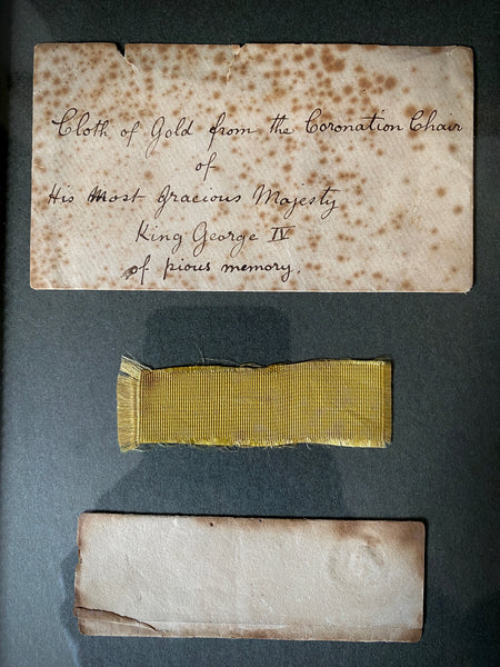 Antique 19th Century Envelope Enclosing A Piece Of “Cloth Of Gold From The Coronation Chair Of His Most Gracious Majesty King George IV”