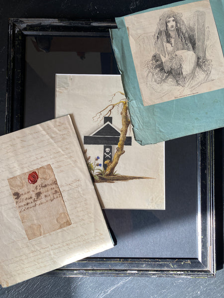 **RESERVED FOR CARSTEN** Antique Framed 19th Century Mourning Watercolour Signed & Dated 1872 + Associated Ephemera