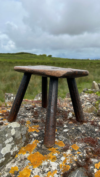 Rare Antique Late 18th - Early 19th Century Candle Stool With Carved Apotropaic Marian Mark - Source Vintage