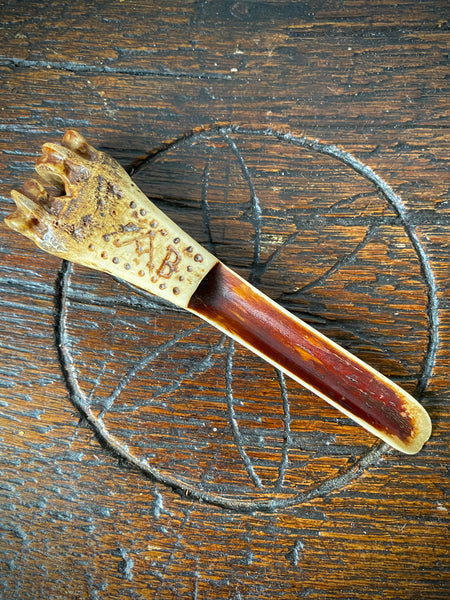 Antique 18th Century Initialled & Dated 1755 Folk Art Bone Apple Corer