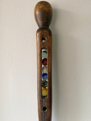 Rare Antique Carved Folk Art Walking Cane With Snake & Glass Marbles Inside c.1900