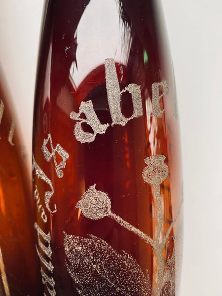 Rare Pair Antique 19th Century Stippled Folk Art Alloa Glass Wedding Bottles - Source Vintage