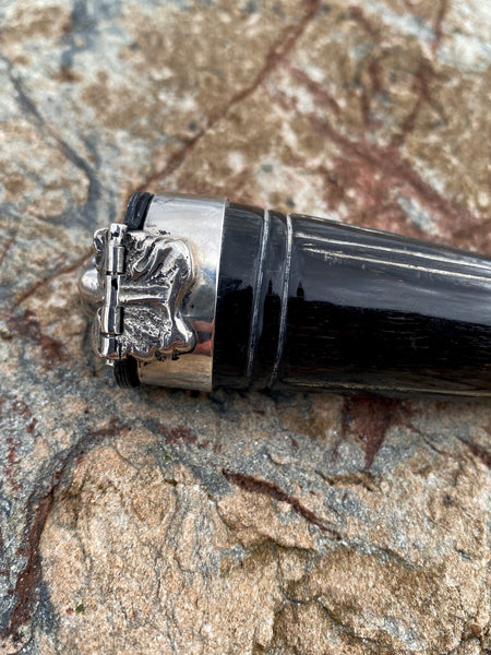 Rare Antique 19th Century Carved Horn & Sterling Silver Snuff Mull With Mysterious Allegorical Silver Head - Source Vintage