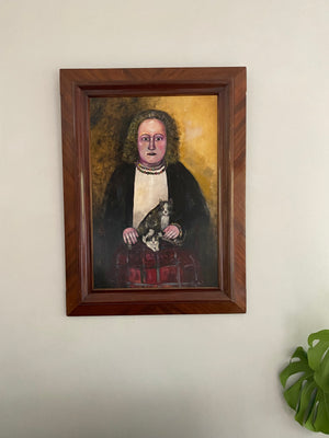 Vintage Naive Folk Art Portrait Painting Oil On Board By Ian. W. Edwards 1947-2024