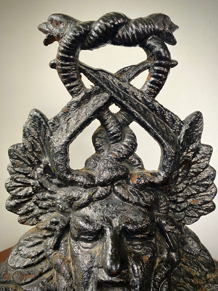 Antique 19th Century Victorian Cast Iron Door Porter In The Form Of Medusa