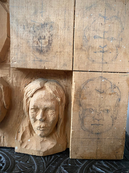 Vintage Woodcarving Practice Piece Or Study Block For Learning Facial Sculpting