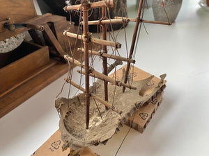 **RESERVED FOR MEGAN** Rare Antique Scratch Built Sailor Folk Art Ship Made From A Bird’s Breast Bone