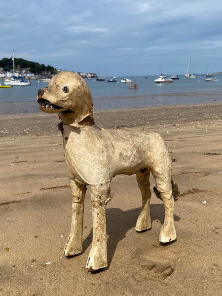Early 20th Century Haunting Folk Art Dog With Opening Mouth & Pop Out Eye