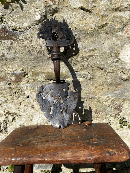 Rare 18th Century Door Handle Dated 1730, Initialled, With Protection Marks - Source Vintage