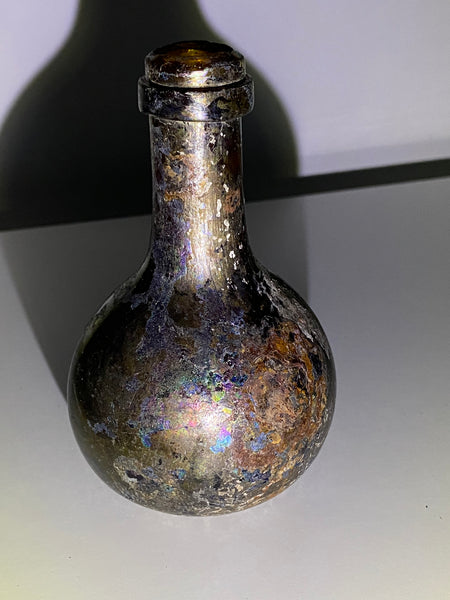 Rare Antique Iridescent Small Glass Onion Bottle - Source Vintage