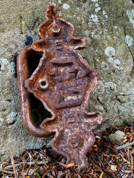 Antique Late 19th Century Cast Iron Coffin Handle Tempus Fugit Memenro Mori