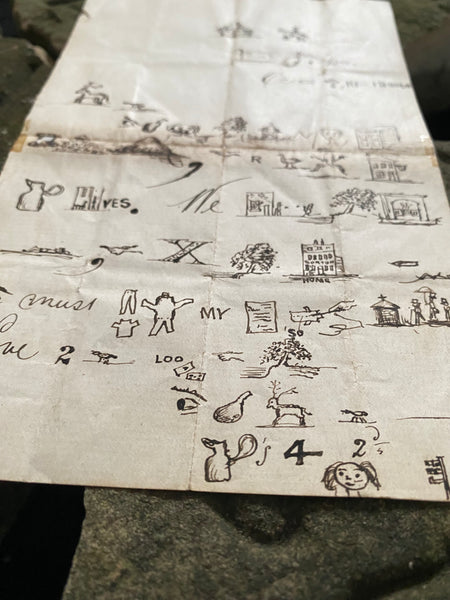 Rare Late 19th Century Handwritten Rebus Love Letter, A Type Of Coded Pictogram Message - Source Vintage