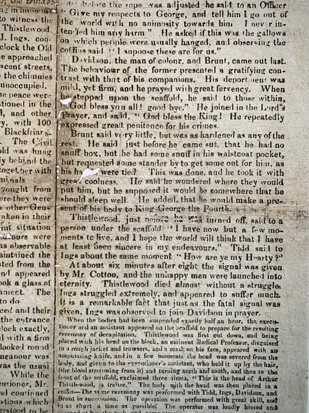 Rare Antique 19th Century Execution Broadside For The Execution Of Arthur Thistlewood and the Cato Street conspirators 1820 - Source Vintage