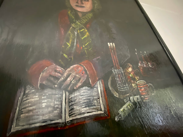 Vintage Naive Folk Art Portrait Painting Oil On Board By Ian. W. Edwards 1947-2024 - Source Vintage
