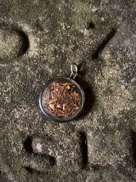 Antique 19th Century Silver Locket Containing Dried White Heather To Protect Against Witchcraft, Curses & Malicious Spirits - Source Vintage