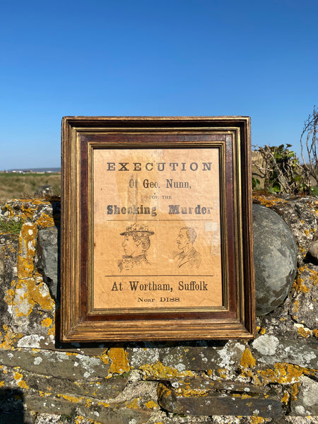 Very Rare Framed Antique 19th Century Broadside For The Execution Of George Nunn