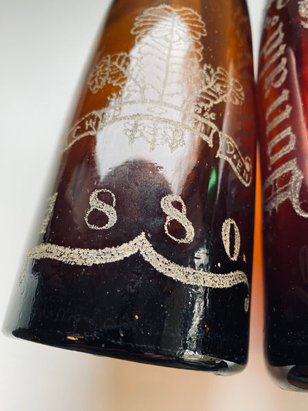 Rare Pair Antique 19th Century Stippled Folk Art Alloa Glass Wedding Bottles - Source Vintage